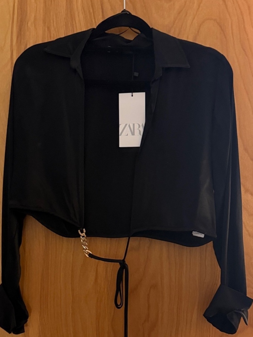 Zara Black Cropped blouse with Chain Detail size S